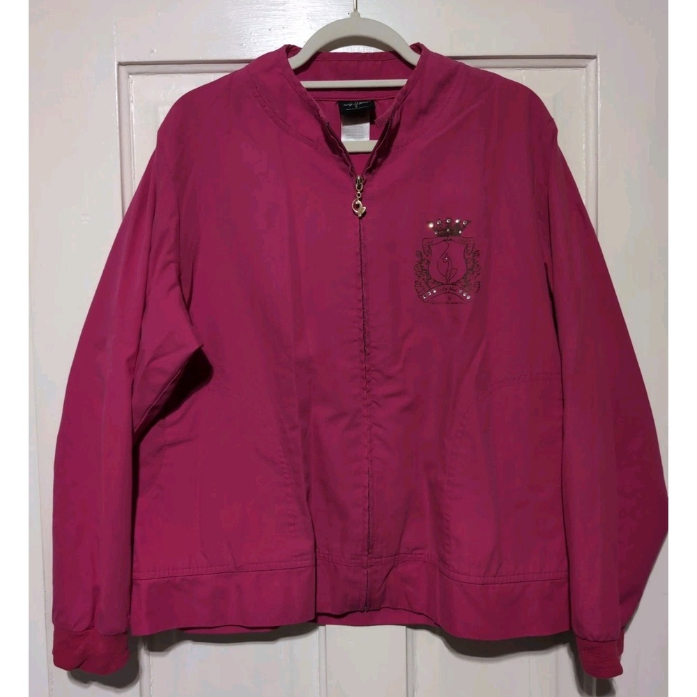 Vtg Y2K Baby Phat Zip-up Jacket Cat Zipper Pull Crest Hot Pink Woman's XL(1660)G